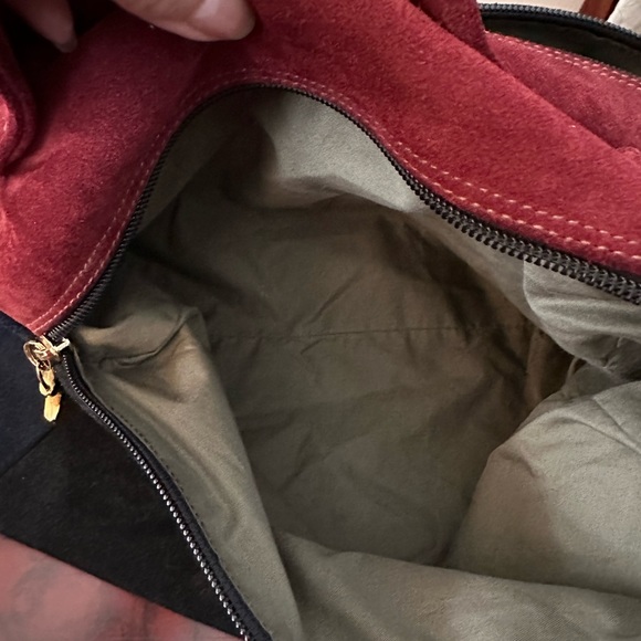 LE SOLIM Classic Italian Suede Burgundy Black Suede Hand/Crossbody Bag Vintage - Picture 9 of 10